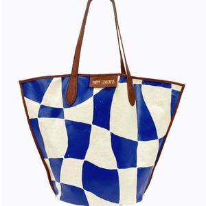SOLD Poppy Lissiman Blue Lio Tote- checkered tote originally 160